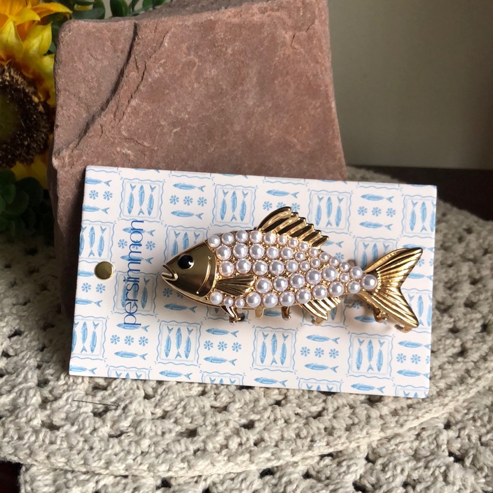 Pearly Gold Sardine Fish Hair Claw Clip